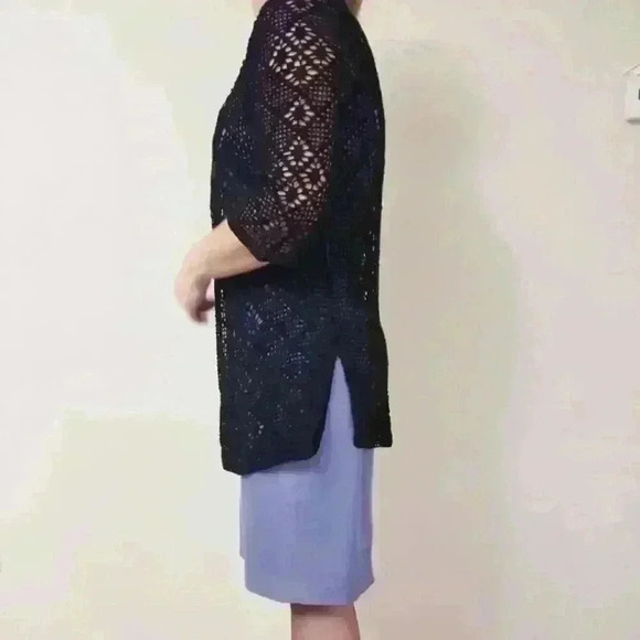 NEW CROCHET BLACK LONG VEST - Picture 3 of 3